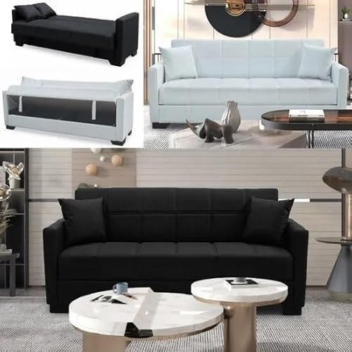 Bagno Italia Schlafsofa aus Kunstleder weiß oder schwarz 198 x 105 cm für 3 Personen mit Kissen Modell Matilda