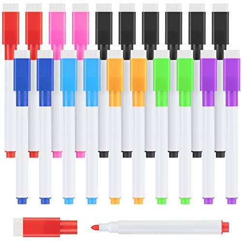 OFFCUP Trocken Abwischbar Stift mit Radierer, 20pcs Whiteboard Marker Magnetisch, Whiteboard-Marker mit feine Spitze, Bunt 3 in 1 Folienstift Trocken abwischbare Marker für Fenster, Glas, Tafel