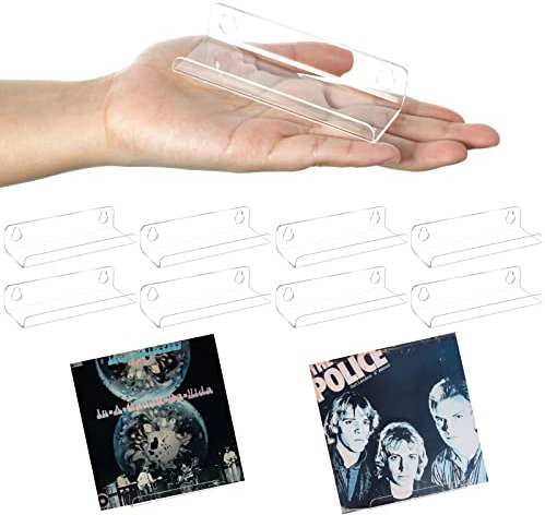 Wesiti 8 Pack 3.94 inch Small Vinyl Record Wall Shelf Mount Acrylic Vinyl Holder Display Record Wall Storage Tiny Floating Shelf Album Cd Rack Cd Stand for Daily LP Listening Book Storage(Clear)