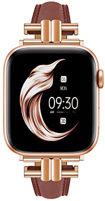 Juntan Leder Slim Band Kompatibel für Apple Watch 38mm 40mm 41mm, Echtes Kastanie Leder I-Shape Strap Ersatz Armband mit Edelstahl Schnalle für iWatch Frauen Bands Serie 10 9 8 7 6 5 4 3 2 1 SE