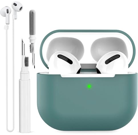 BEAUDOM Airpods 3 Custodia in silicone per Airpods 3 [LED frontale visibile] [Ricarica wireless] con penna di pulizia Airpods e fascia di supporto Airpods compatibile con Airpods di 3a generazione