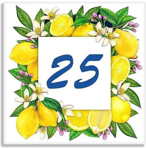 Stileitaliano Targa numero civico personalizzata – Piastrella in ceramica con decoro limoni Amalfi – Design italiano per esterno casa (Stile B)