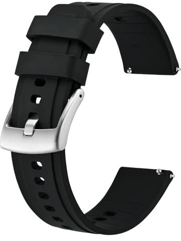 BISONSTRAP Cinturino per Orologi in Silicone Gomma 22mm, Cinturino per Uomo Donna, Cinturini di Ricambio a Sgancio Rapido, Nero con Fibbia Argento