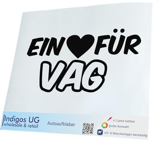 Indigos UG Auto Aufkleber Auto - 400x190 mm - EIN Herz für VAG - schwarz - selbstklebender Sticker für Auto, Fenster, Bus oder LKW