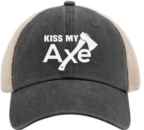 Mizraon Funny Axe Throwing Kiss My Axe Hats Baseball Hat for Women AllBlack Womens Bucket Hat Gifts for Boyfriends, Allblack, One size