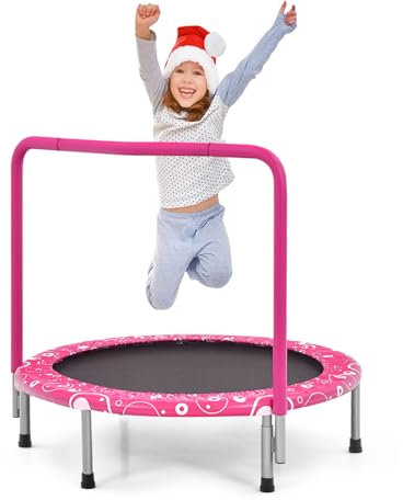 LIFEZEAL Trampolin Faltbar für Kinder, Kindertrampolin mit Haltegriff, Gartentrampolin ab 3 Jahren, Mini Trampolin für Indoor & Outdoor (Rosa)