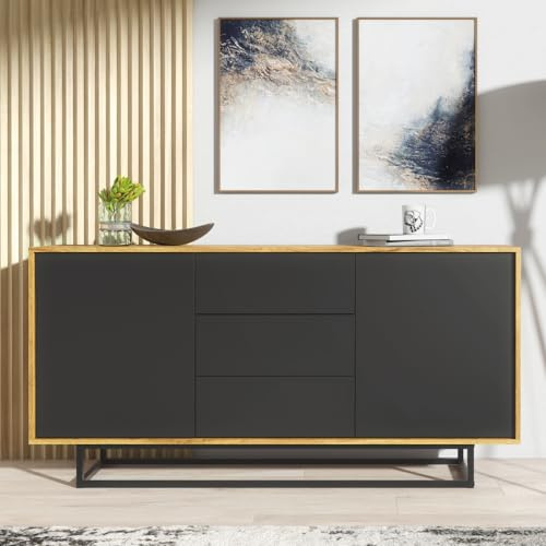 Creative Furniture Sideboard 140cm Loft Retro Vintage Oak & Black Contemporary TV Unit