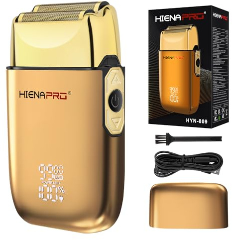 HIENA PRO Folienrasierer für Männer Barbier Doppelter Elektrischer Folienschneider Professioneller Elektrischer Rasierer Close Shaver Kabellos Wiederaufladbar mit USB Abnehmbares Design LED Display