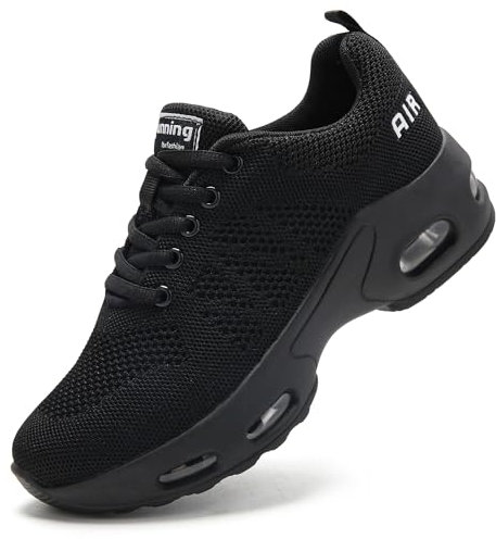 Trainers Womens Black Running Shoes Ladies Air Cushion Memory Foam Plantar Fasciitis Orthopedic Shoes Comfort Cushioned Work Shoes All Black UK 6