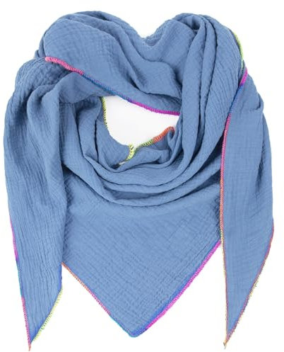 Gloop Damen Schal XXL Dreieckstuch Damen Dreieck Schal Halstuch Baumwolle Musselin Schal Poncho ohne Kratze an Haut Hergestellt in Italien 135 cm×135 cm×220 cm (Altblau)