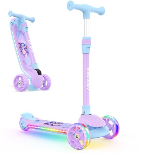 BELEEV A9 Roller Kinder 3-12 Jahre, 3 Räder Faltbare Scooter mit LED Leuchtenden Räder und Deck, 4 Höhenverstellbarer, Rutschfestes Deck, Lean-to-Steer, Kinderroller für Mädchen & Jungen, Dreiräder