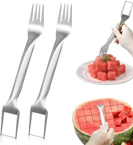 Insystem Cortador de Sandía 2 en 1 Utensilio de Cocina 2 piezas Acero Inoxidable Nueva Cortadora de Tenedor de Sandía cortador de frutas cortador de sandía (cortador de verdura)