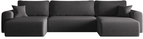 Kaiser Möbel, Sofa mit schlaffunktion, mit Bettkasten, Schlafsofa Capri, Designer U-Form Sofa, Modern Design Couch, Polsterecke, Freistehend, Stoff POSO Dunkelgrau