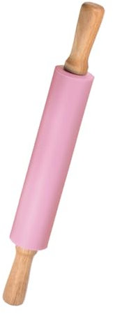 GLOKUUCA Silicone Rolling Pin - Wooden Handle Non-Stick Rolling Pin for Baking Roller Playdough Rolling Pin Kitchen Accessories Pastry Roller- (17, Pink)