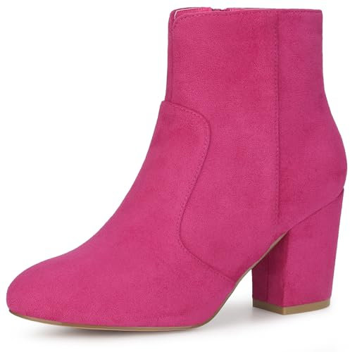 Allegra K Stivaletti da donna con zip laterale punta tonda tacco grosso, Rosa acceso, 37 EU