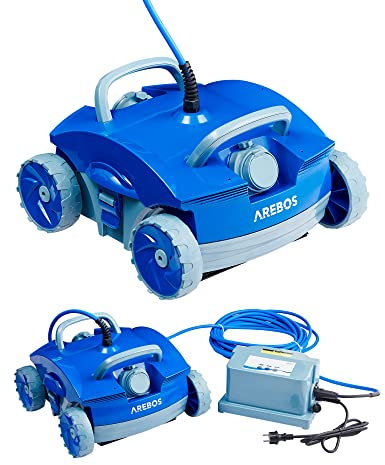 Arebos Automatischer Poolroboter | Poolrunner für Pools bis max. 50 m³ | Poolsauger Bodenreiniger | 2 Reinigungsmodi, Blau