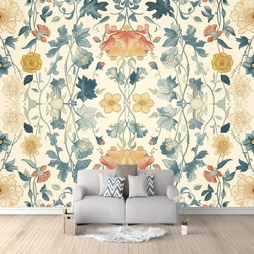 Flores Suaves De Estilo Natural. Mural de papel tapiz, murales decorativos premium no tejidos, Crema Papel tapiz fotográfico para decoración de paredes del hogar 250 x 175 cm