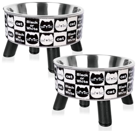 2PCS Raised Stainless Steel Cat Bowls with Stand - Non Slip, Raised Cat Food & Water Bowls