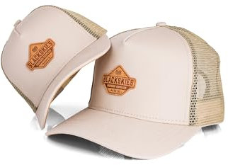 Blackskies® Essentials Trucker Cap - 2er-Set Eltern Kinder - Partnerlook Baseball Cap Mutter-Vater-Kind Geschenk Mini-Me Basecap Papa-Sohn & Mama-Tochter Beige-Braun - 49-54 cm