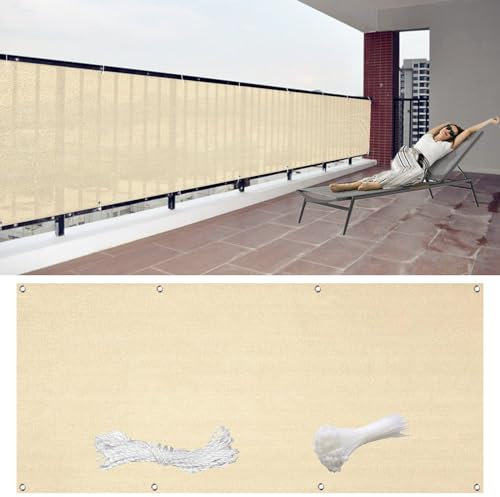 Brise-vue - 95 x 750 cm - Protection contre le soleil et le vent - Pour extérieur, jardin et balcon - Résistant aux intempéries - Crème