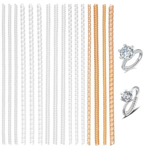 Mynoozi 16 Stück Ring Verkleinerung Set, 6 Größen Ringverkleinerer Unsichtbar für Männer Frauen, Unsichtbarer Ringgrößenversteller für lose Ringe Transparent Silikon Lose Ringgrößenversteller