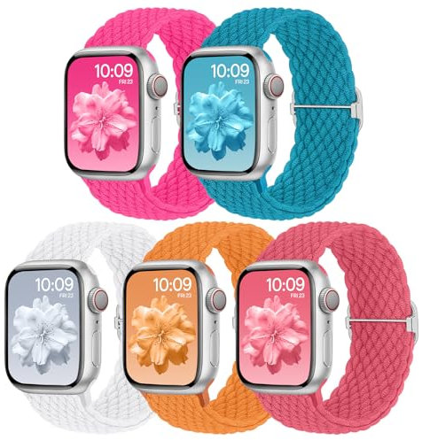 Geflochtenes Armband Kompatibel mit Apple Watch 38mm 40mm 41mm 42mm, Elastisches Nylon Stoff Band für Apple Watch 10 9 8 SE 7 6 5 4 3 2 1, 5 Stück