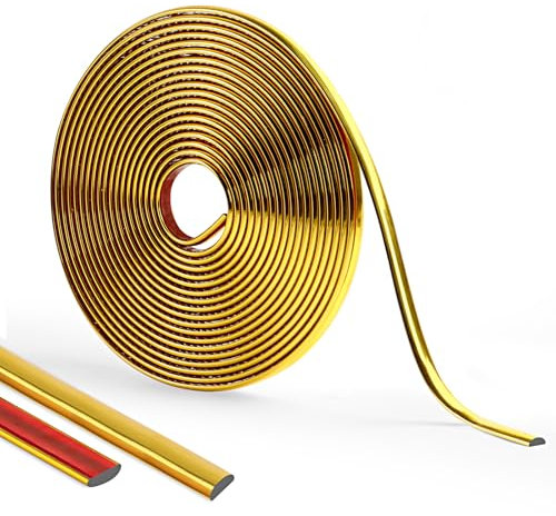 600cm Flexible Moulure Murale Brillant, Moulure Decorative ImperméAble, Doux Moulure Adhesive,Garniture de moulure Pour Mur, Miroir, Plafond, Carrelage Bord, Porte Et Armoire (8mm - Or)