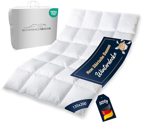 Bettdecke 135x200 | Daunendecke | Decke für den Winter | Warme Daunendecke mit Daunen und Federn | Kassettenbettdecke | Ganzjahresdecke | Daunenbettdecken Oeko-TEX-Zertifiziert | 1600g