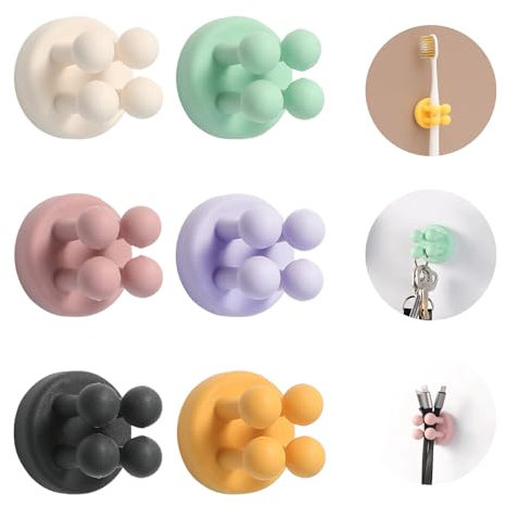 Zahnbürstenhalter, 6 stück Funny Toothbrush Holder Silicone Zahnbürstenhalter Wand Multifunktions-Haken Ohne Bohren Wasserdicht Selbstklebend Badezimmer Rasierhalter Dusche
