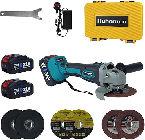 WUDLEP 21V Cordless Angle Grinder, 10000RPM Brushless Metal Grinder with 2X 4.0Ah Batteries, Battery Grinders with Cutting Wheels, 4-1/2'' Disc, Fast Charger, 6 Cutting&Grinding Discs and Carry Case