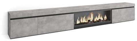 Skraut Home | Mueble TV | Televisión | Muebles de salón, almacenaje | 317x45x35 cm | Chimenea eléctrica XXL | Estilo Moderno | Cemento