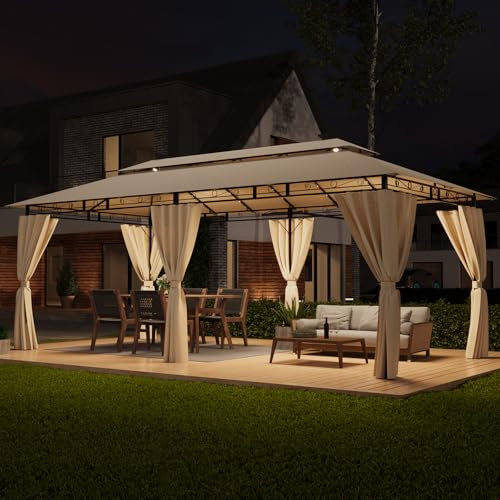 TRIUMPHKEY Gazebo 3x6 Impermeabile a Prova di Freddo, Gazebo da Giardino, Campeggio, Telonato, con Struttura in Metallo, Beige