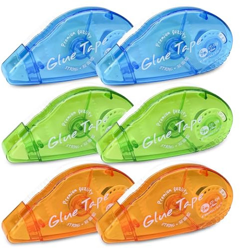 Crihovy 6 Stück Kleberoller, Fotokleber Tape, Doppelseitig Selbstklebende, Klebemaus Roller, Doppelseitiges Klebeband Basteln, Transparenter Selbstklebender Klebespender für Basteln, Kartenherstellung