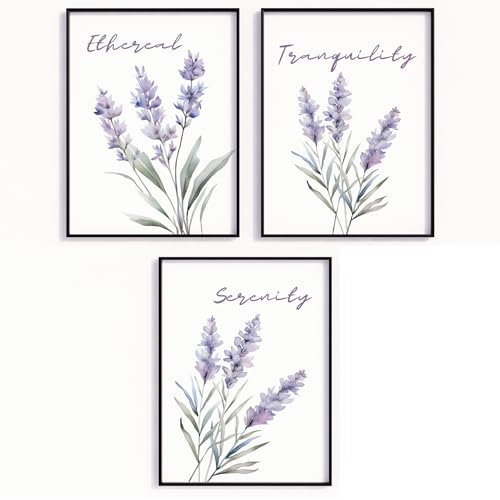 MJ-GRAPHICS® Lavendel Poster Set 3er Set Wandbilder Lavendelblüten Blumen Poster Vintage Kunst Kunstdruck Lila Naturbilder Wohnzimmer Schlafzimmer Wanddeko Boho Deko Skandi Stil - A3 Ohne Rahmen