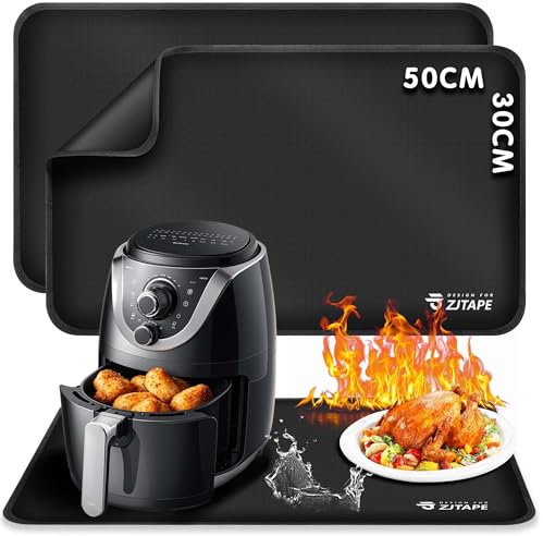 ZJTAPE 2 Stück Hitzebeständige Unterlage, Hitzeschutzmatte - 50x30cm, Feuerfeste Unterlage für Arbeitsplattenschutz, Rutschfest & Wasserdicht Silikonmatten für Mikrowelle, Airfryer, Kaffeemaschine