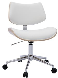 Miliboo Malmo Bürostuhl mit Rollen, Weiß, helles Holz Eiche und Metall