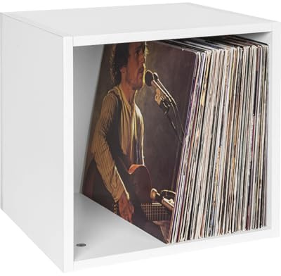OUUTMEE 1 Stück Record Box, Hält bis zu 100 pcs Problemlos stapelbar, DIY-Design, kann als CD-Präsentationsständer Verwendet Werden,Weiß