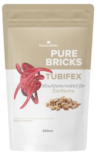 NatureHolic Pure Bricks Tubifex | Gefriergetrocknete Tubifex Würfel für Zierfische Garnelen Krebse Asseln | Proteinreiches Naturfutter mit Astaxanthin und Chitin