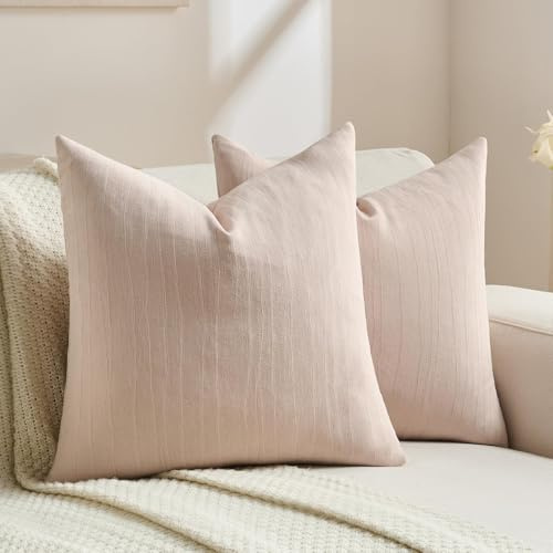 Ystyle 2er Set Kissenbezug 50x50cm aus Weichem Chenille, Dekorative Kissenhüllen mit Geometrischer Struktur für Sofa und Bett, Waschbar und Tierfreundlich, Blassrosa