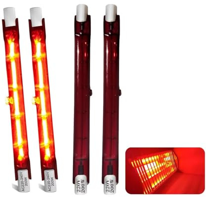 200W Infrarotlampe 118mm, 230V R7S Infrarot Heizlampe, Infrarot Halogenstab Dimmbar kein Flimmern, 200W Terrasse Heizung Lampe Wärmelampe für Heatmaster U3, 200LM, Rot Quarz Halogen Lampe, 4 Stück