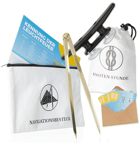Bootszeug Kapitänsset - Ideal ausgestattet für den SBF mit dem Navigationsbesteck und Knoten Übungsset - Super Geschenk für Segler und Bootsfahrer