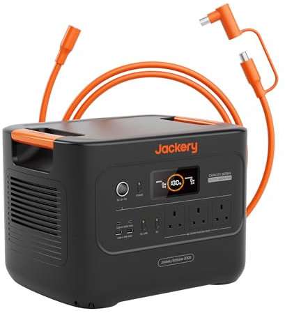 Jackery Explorer 3000V2 Solar Generator + 5M Extension Cable, 3072Wh LiFePO4, 2990W Output, Portable Power Station for Home Use, RVs, Camping & Emergency Backup