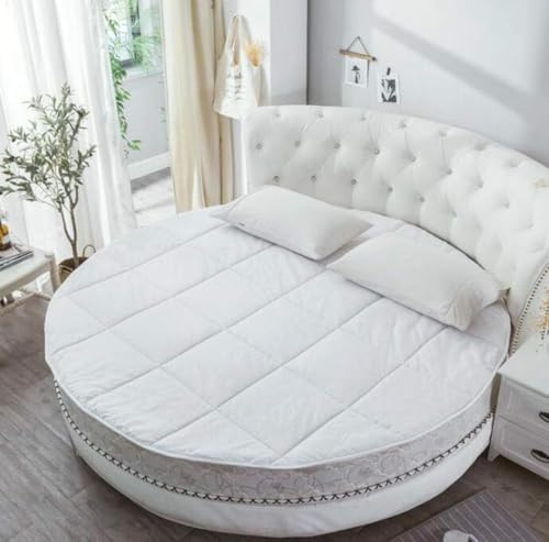 Matratzenschoner Rundes Bett, Super Weich, Wirbelsäulenschutz, Zwei Breite Gummibänder Design, Warme Und rutschfeste 2 Meter Runde Bett Hotel Gastmatratze, White, 200 * 200cm