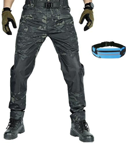 Apex Cargo Moto, ApexCargo | Pantalon Tactique, Pantalon Apex Cargo Moto, Treillis Militaire Randonnée Chasse, Impermeable & Résistance À La Déchirure (1PC-Camouflage Noir,L)