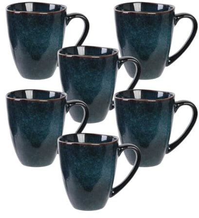 AltoBuy Set de 6 Mugs 30cl en céramique au grés du Temps Bleu - Galet