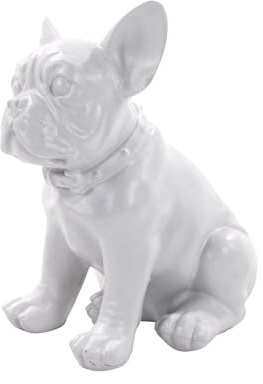 Bulldogge Statue – Französische Bulldogge, Mops & Englische Bulldogge Figur – Sitzender Hund aus Kunstharz – Moderne Skulptur für Wohnzimmer & Büro – Heimdekoration & Kunst-Geschenk (Weiß)