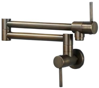 SBCGFY Folding Antique Brass Pot Filler Faucet Wall Mount Double Joint Swing Arm tap for Kitchen Single Hole 2 Handles,Antique