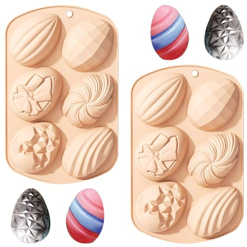 2PCS Easter Silicone Chocolate Mould, 6-Cavity Egg Shaped Silicone Mold, Easter Eggs Baking Molds for DIY Easter Chocolate Candy Jelly