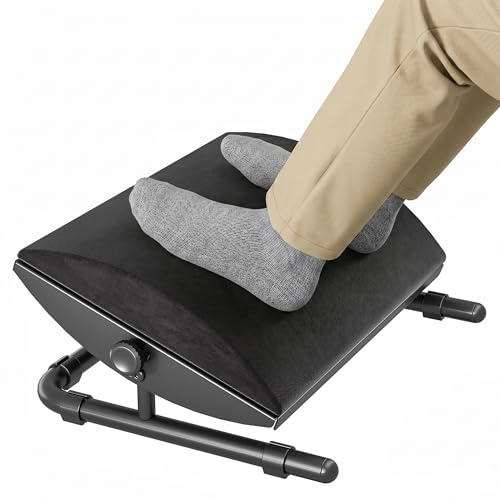 PEGZONE Foot Rest Under Desk with Memory Foam, Adjustable Tilt, Steel Base | +20° to -20° Tilt, Removable Cushion, 55 lbs Capacity, Washable Cover, Pre-assembled Anti-skid Pads for Home Office, Study