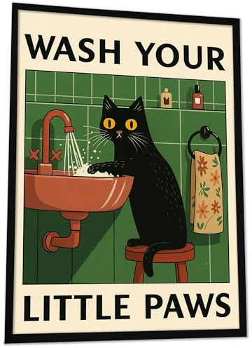 JUHMI Badezimmer Bilder Wash Your Little Paws – Süße Katzen Deko für Gäste WC & Bad, Wandbild modern, Poster Bad